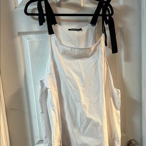 Elegant White long sleeve  Top with Black bow tie Straps